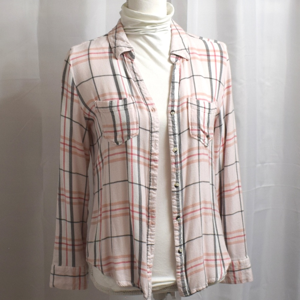 StitchFix! Hattie Peach Plaid Button Down Sz: M